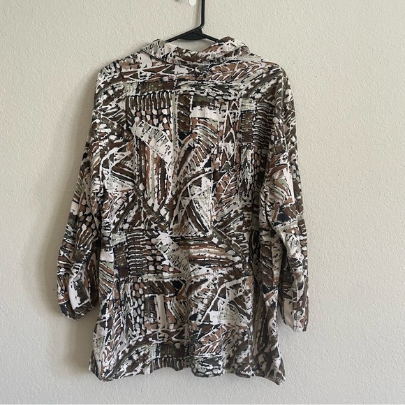 Casual woman blouse size XL button front brown fall abstract gma core 3/4 sleeve - Picture 8 of 11
